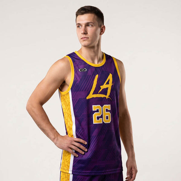 LA Core Custom Basketball Singlet U Neck Side Panel
