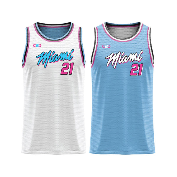 Miami Reversible Basketball Singlet - White and Blue "Front"