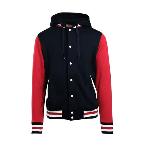 Varsity Hooded Jacket Mens Black Red